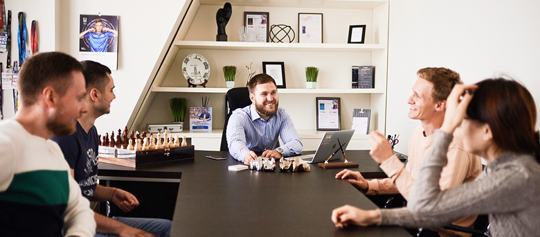 workers around table